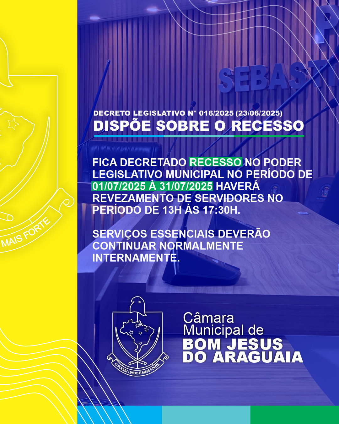 Câmara Municipal decreta recesso parlamentar no mês de julho
